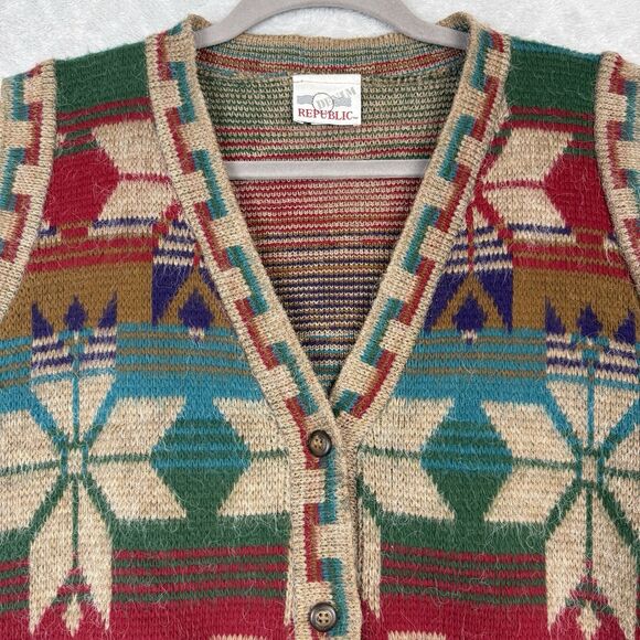 Vtg Knit Sweater Vest Women M Multicolor Nordic Southwest Aztec Cabin Cozy Ranch - Picture 2 of 9